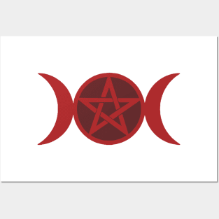 Red Triple Moon Pentagram Posters and Art